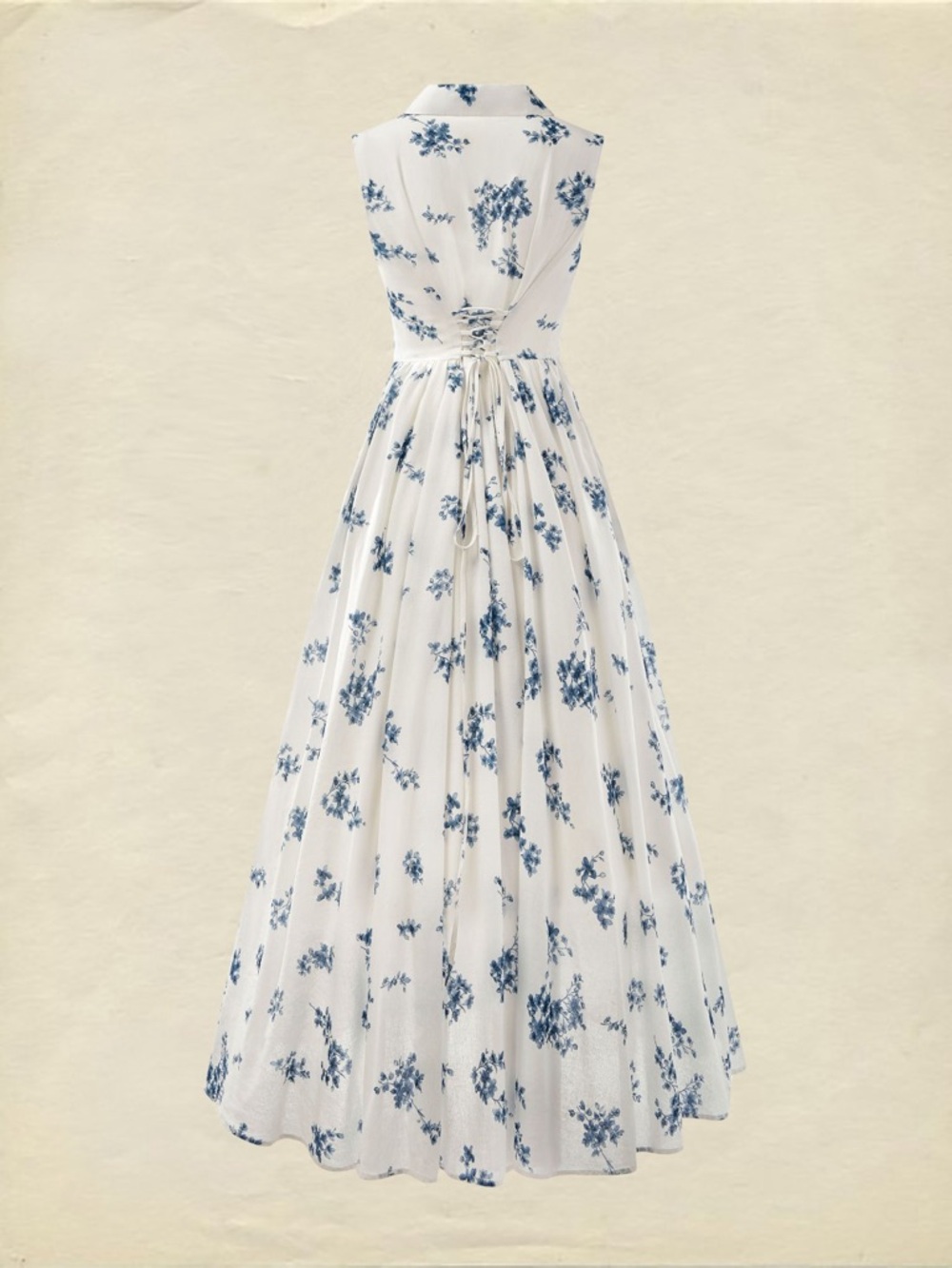 NWT Ramie Cotton Sleeveless Blue Floral Corset Buttoned Maxi Dress - Picture 3 of 15